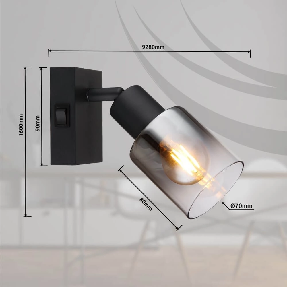 Schwarze Wandlampe Hubertus mit Schalter Globo 9007371446018