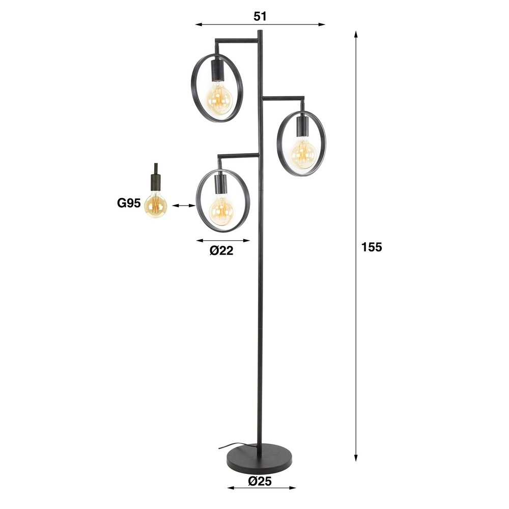 3-Ring-Bodenlampe Ring schwarz - E27 Lyora 8716803511743