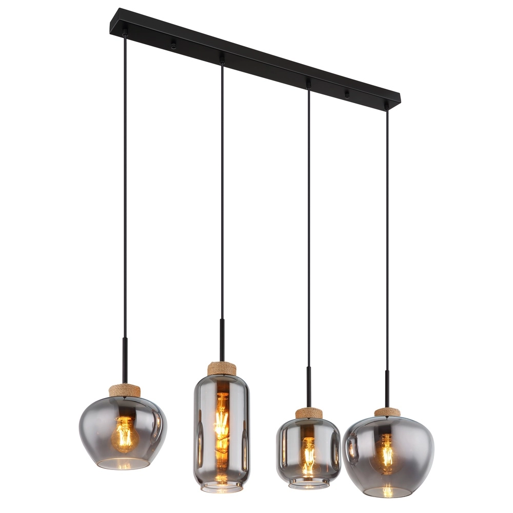 Design-Pendellampe Matt 4-Licht Schwarz mit Rauchglas