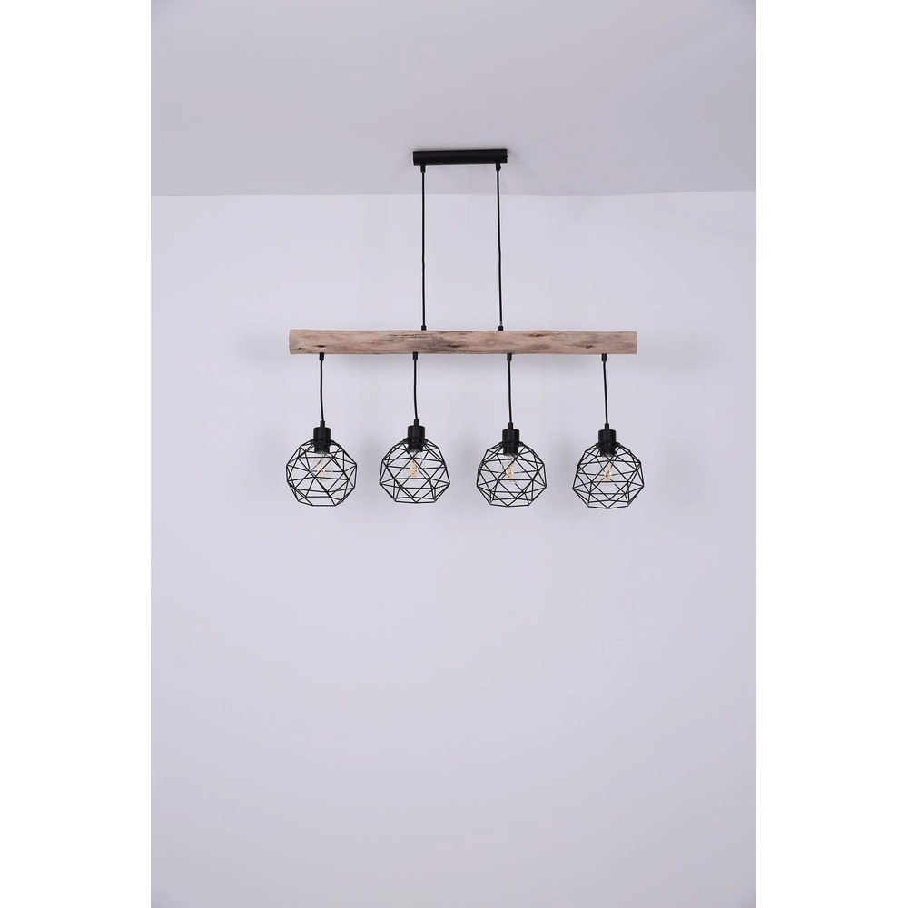 4-Licht Esstischlampe Theodor Schwarz mit Holz Globo 9007371400676