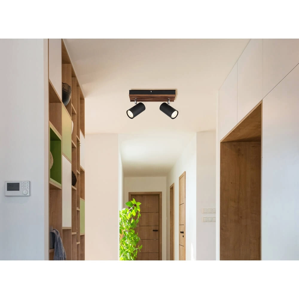 Deckenlampe Kayden Doppelzimmer schwarz mit Holz Globo 9007371528448
