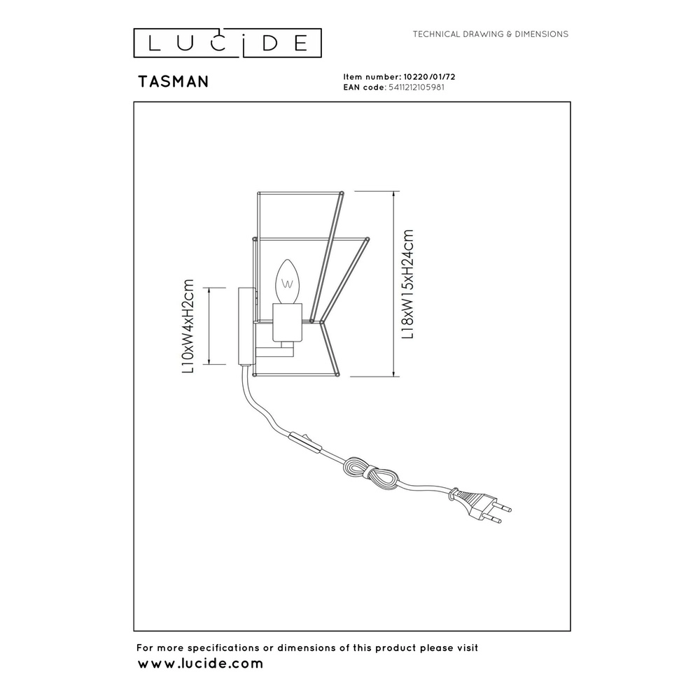 Wandlampe Tasman Rattan Lucide 5411212105981
