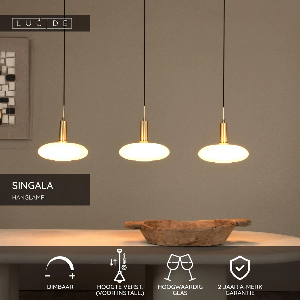 Design-Pendellampe Singala 3-Licht glattes Gold mit Weiß Lucide 5411212251091