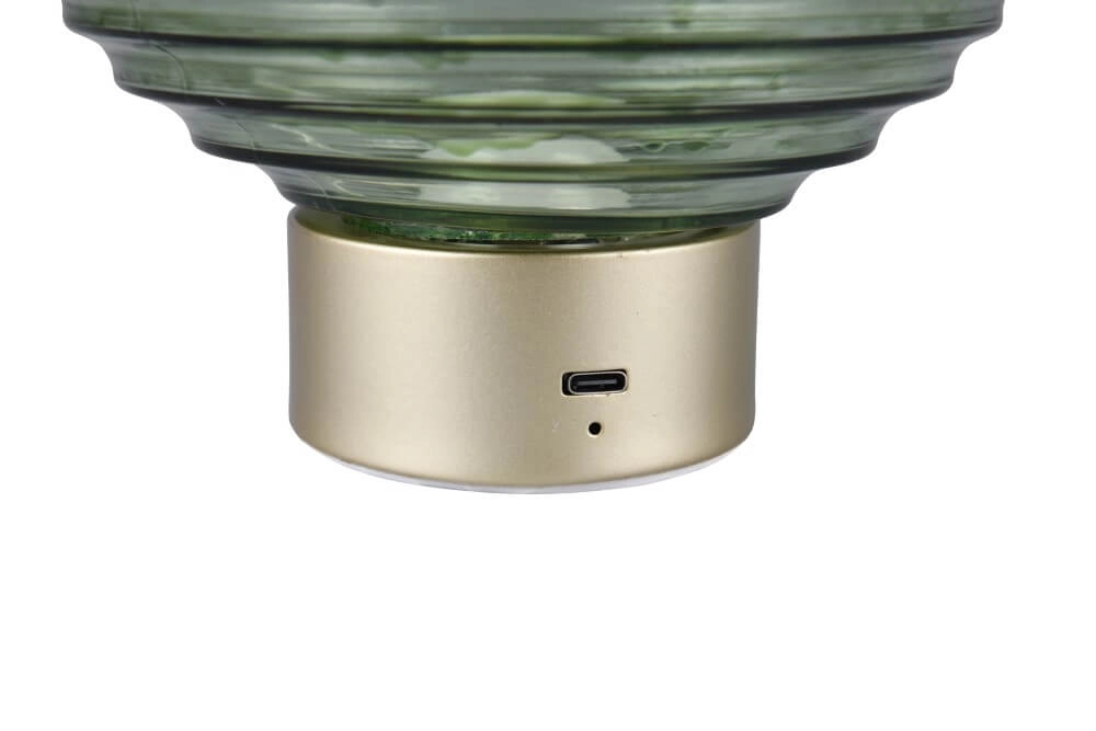 Wiederaufladbare Tischlampe Gold Earl grünes Glas Trio 4017807601947