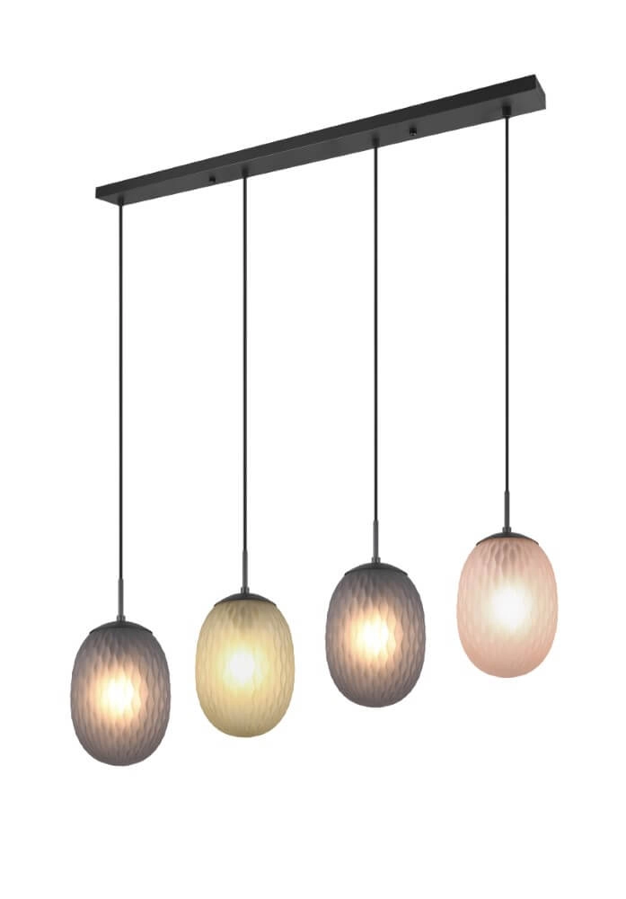 Hängelampe mit 4 Leuchten Facette mit geripptem farbigem Glas
