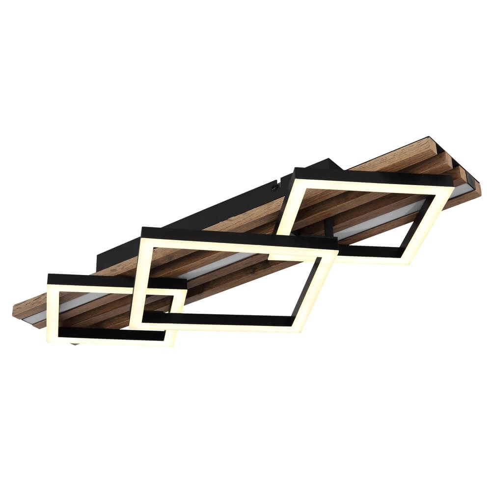 Deckenlampe Obrien schwarz mit Holz 3-flammig Globo 9007371515301