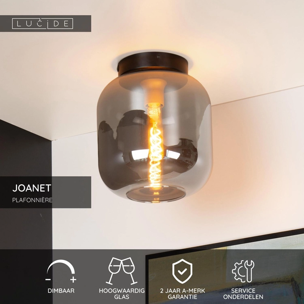 Deckenlampe Joanet Ø 25 cm schwarz mit Rauchglas Lucide 5411212452153