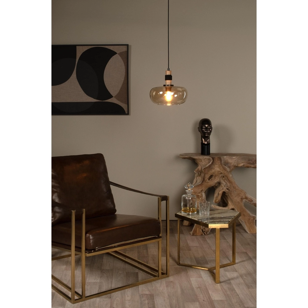 Pendellampe Ilona Ø 30 cm schwarz mit bernsteinfarbenem Glas Lucide 5411212452672