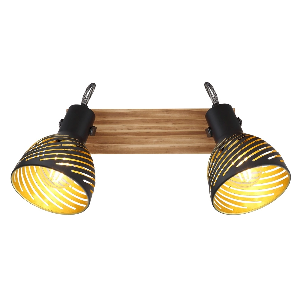 Deckenlampe Lenna 2-Licht Holz mit Schwarz Globo 9007371422685