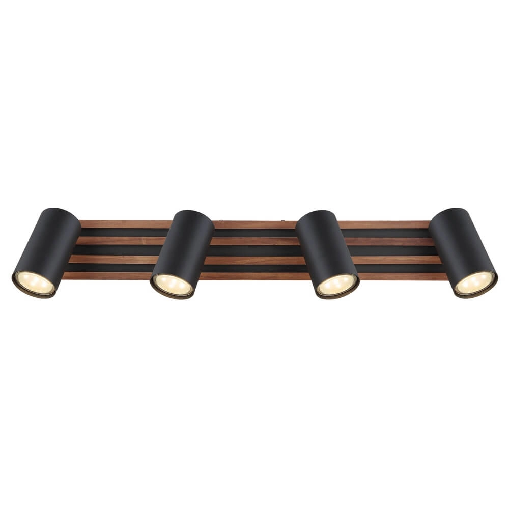 Deckenlampe Kayden 4-flammig schwarz mit Holz Globo 9007371533442