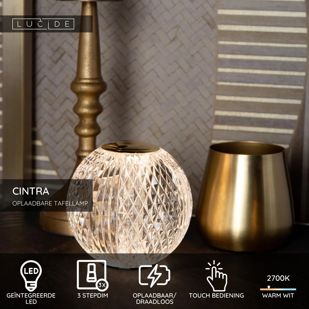 Goldene Tischlampe Cintra Wiederaufladbare Ø 9cm - 2700K Lucide 5411212134486