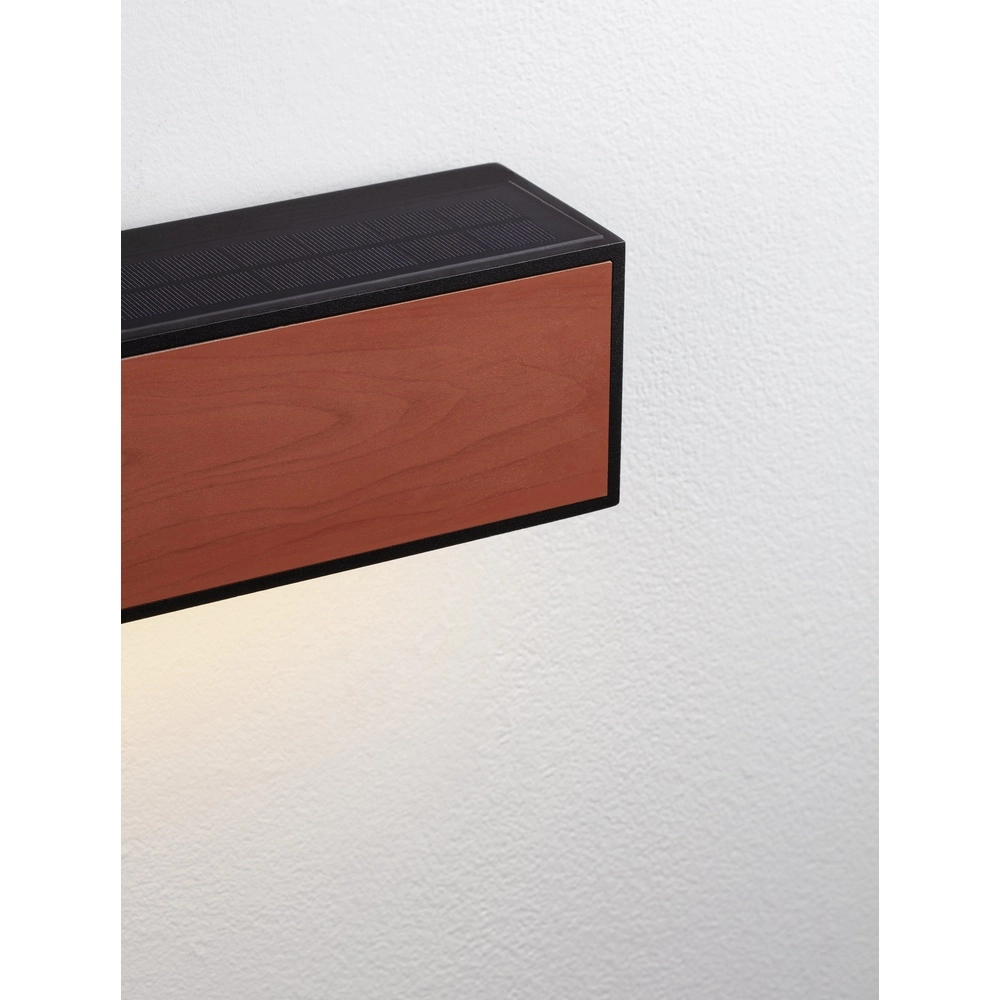 Solar-Wandleuchte Brown schwarz mit Holz Lyora 5212017449443