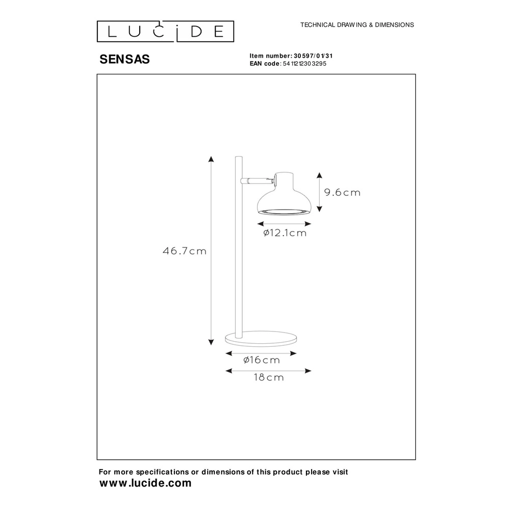 Schreibtischlampe Sensas weißes Design GU10 ES111 Lucide 5411212303295