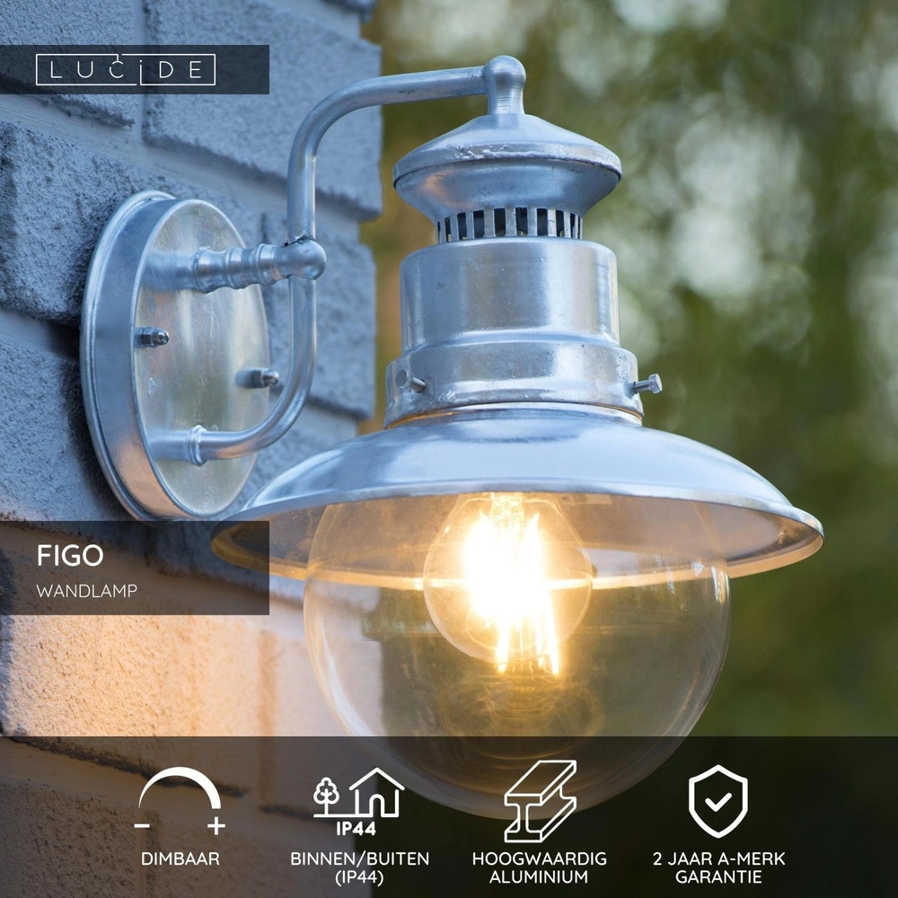 Klassische Wandlampe Figo Zink Lucide 5411212114396
