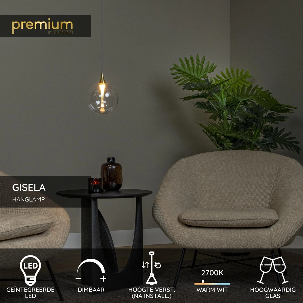 Design-LED-Pendelleuchten Gisela klar – 1x Ø 16 cm Premium by Lucide 5411212134769