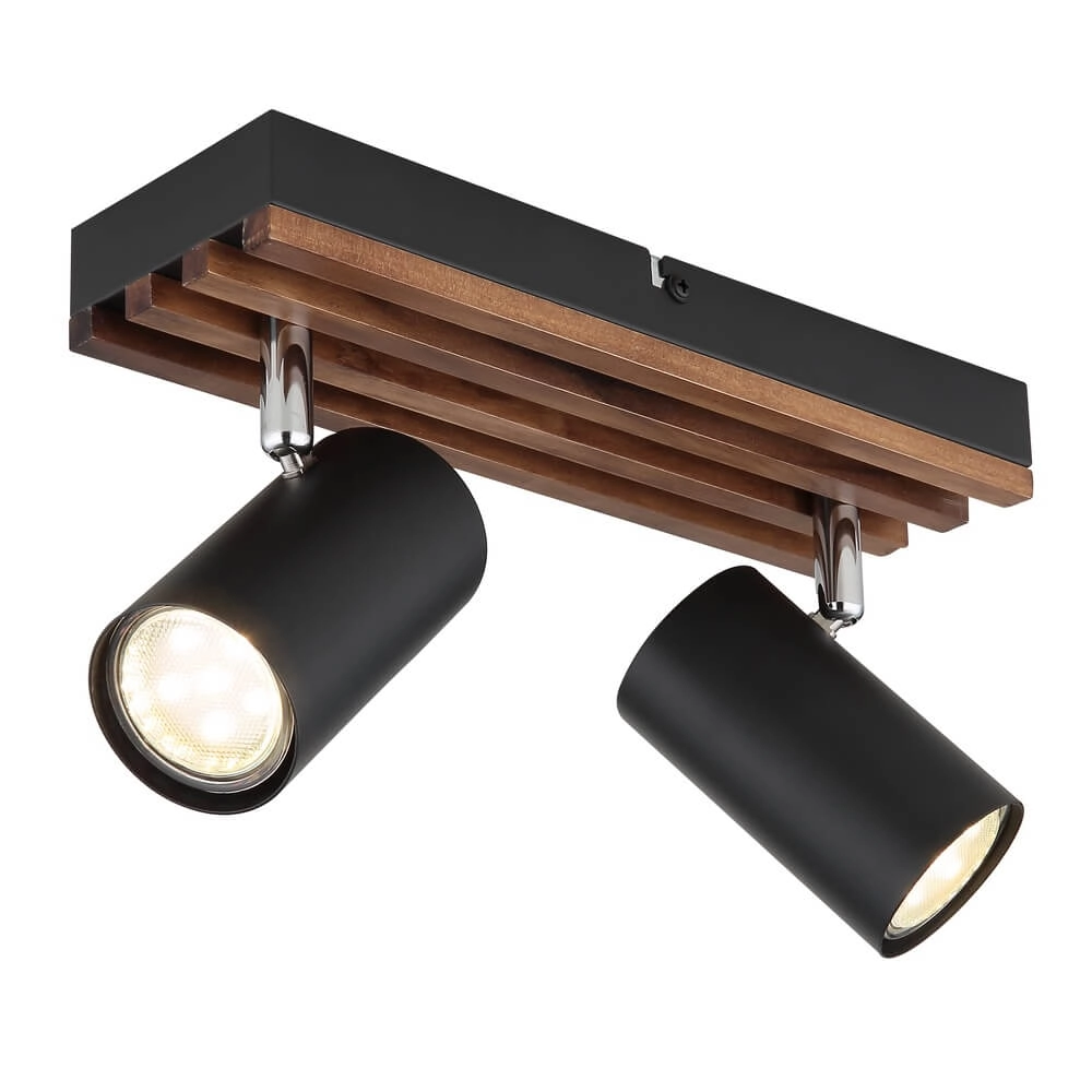 Deckenlampe Kayden Doppelzimmer schwarz mit Holz