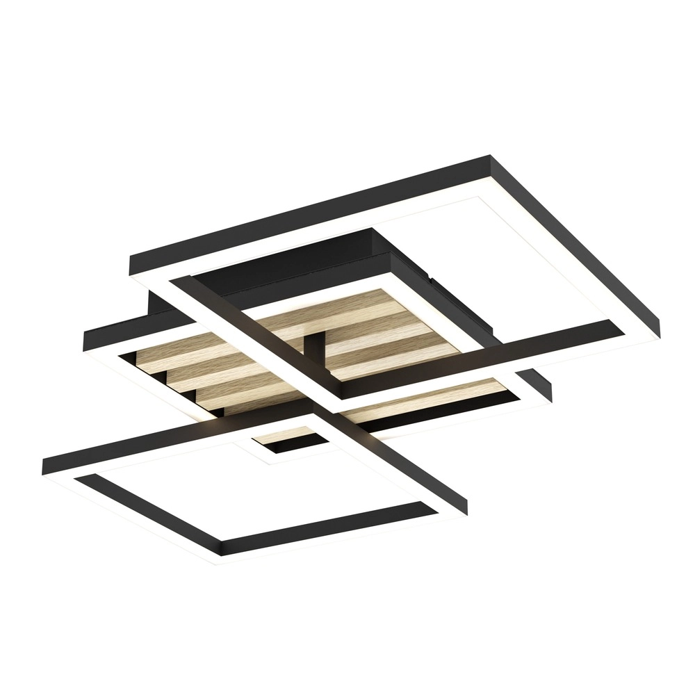 Moderne Deckenlampe Cembrano Schwarz mit Holzquadrat 65,5 cm
