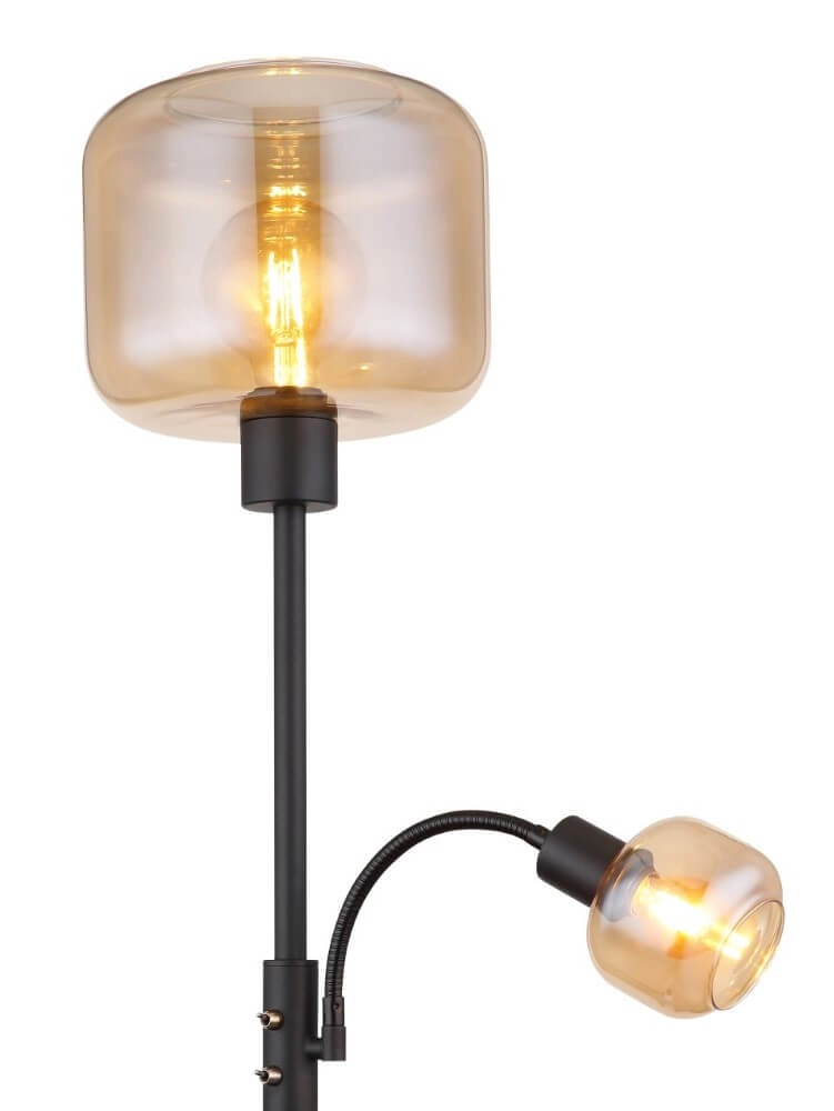 Schwarze Stehlampe Giuseppe Bernsteinfarbenes Glas Globo 9007371441228