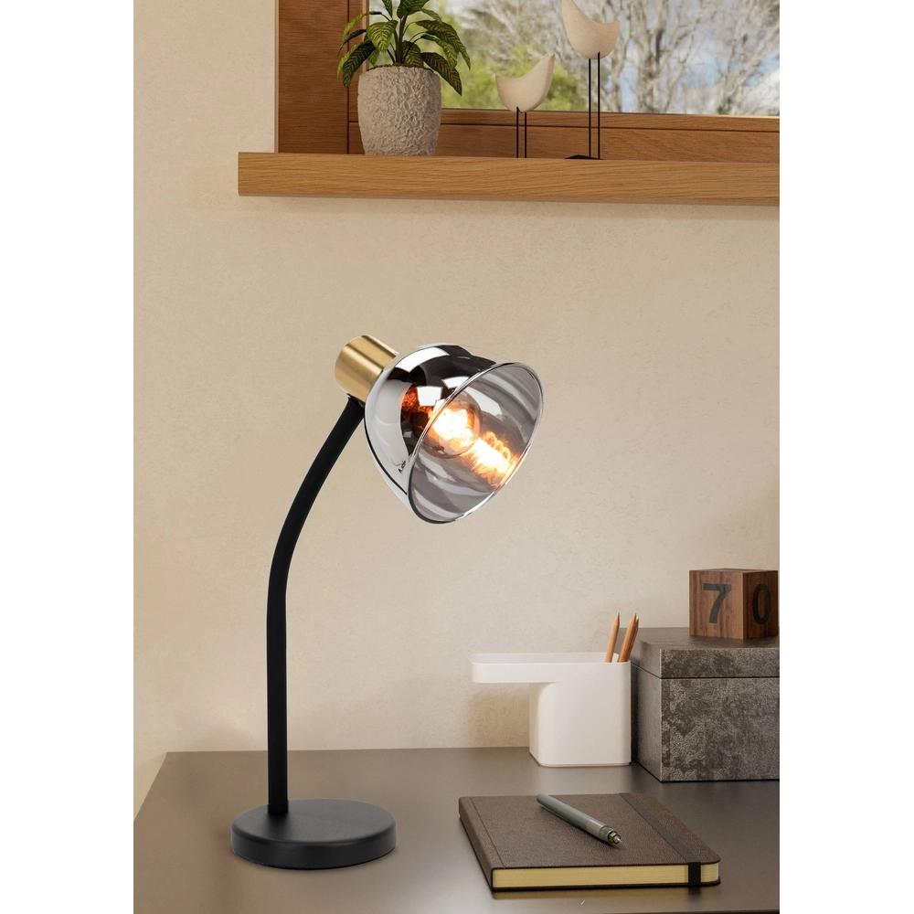Elegante Schreibtischlampe Macere Gold mit Rauchglas Eglo 9008606304332