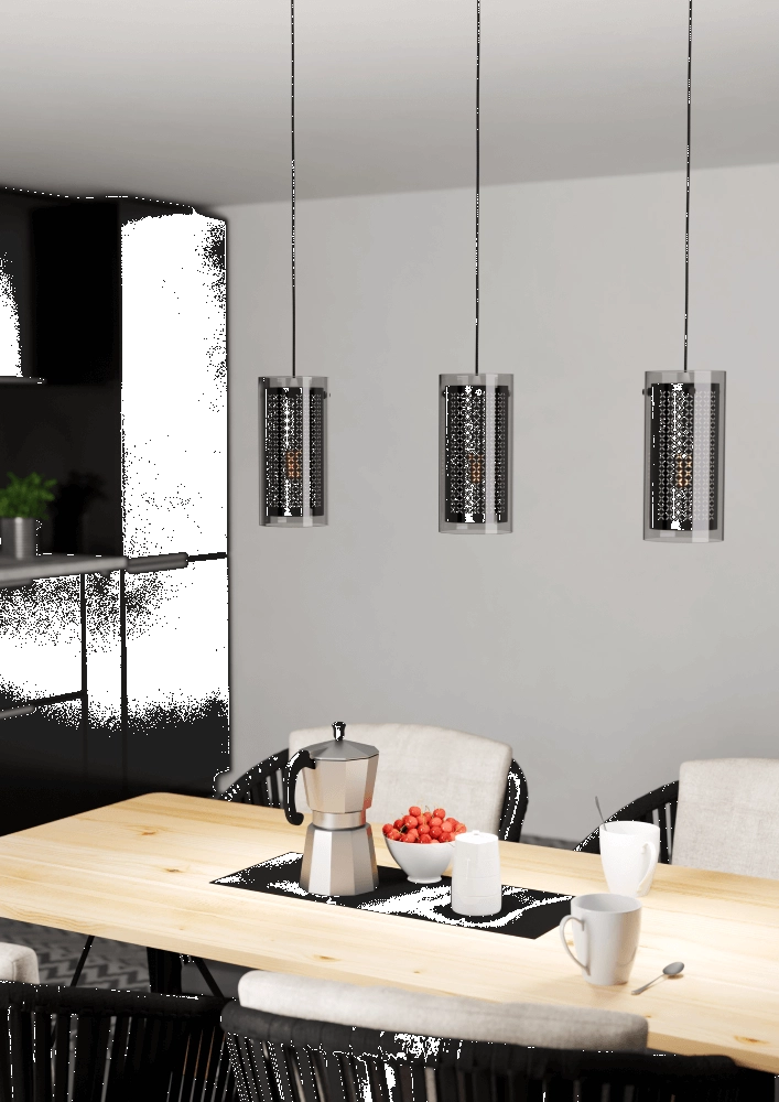 Esstischlampe Pinto Textil 1 schwarz mit Glas Eglo 9008606235698
