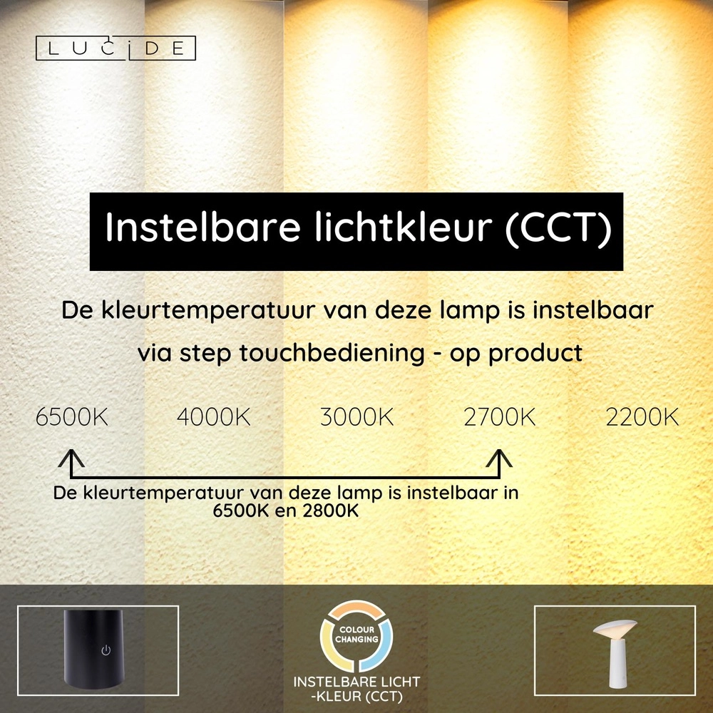 Wiederaufladbare Tischlampe Jive IP44 weiße Lichtfarbe einstellbar Lucide 5411212021977