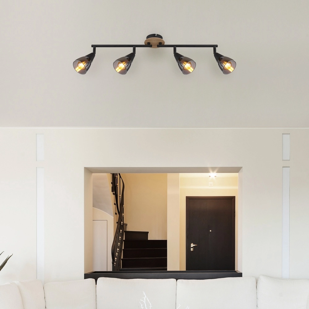 4-Licht Deckenlampe Mubby Schwarz mit Holzoptik Globo 9007371451869