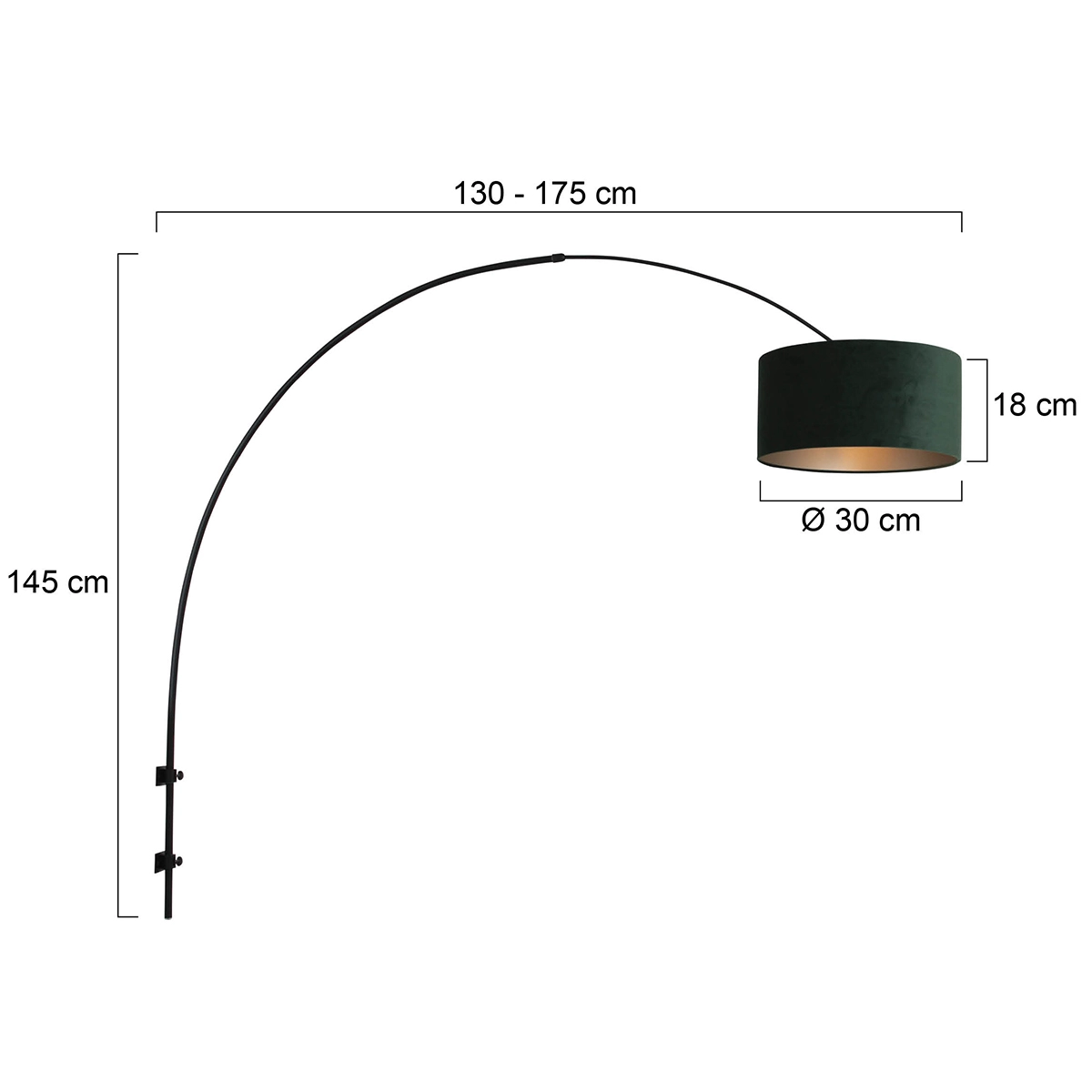 Wandbogenlampe Sparkled Schwarz mit grünem Samtton Steinhauer 8712746146097
