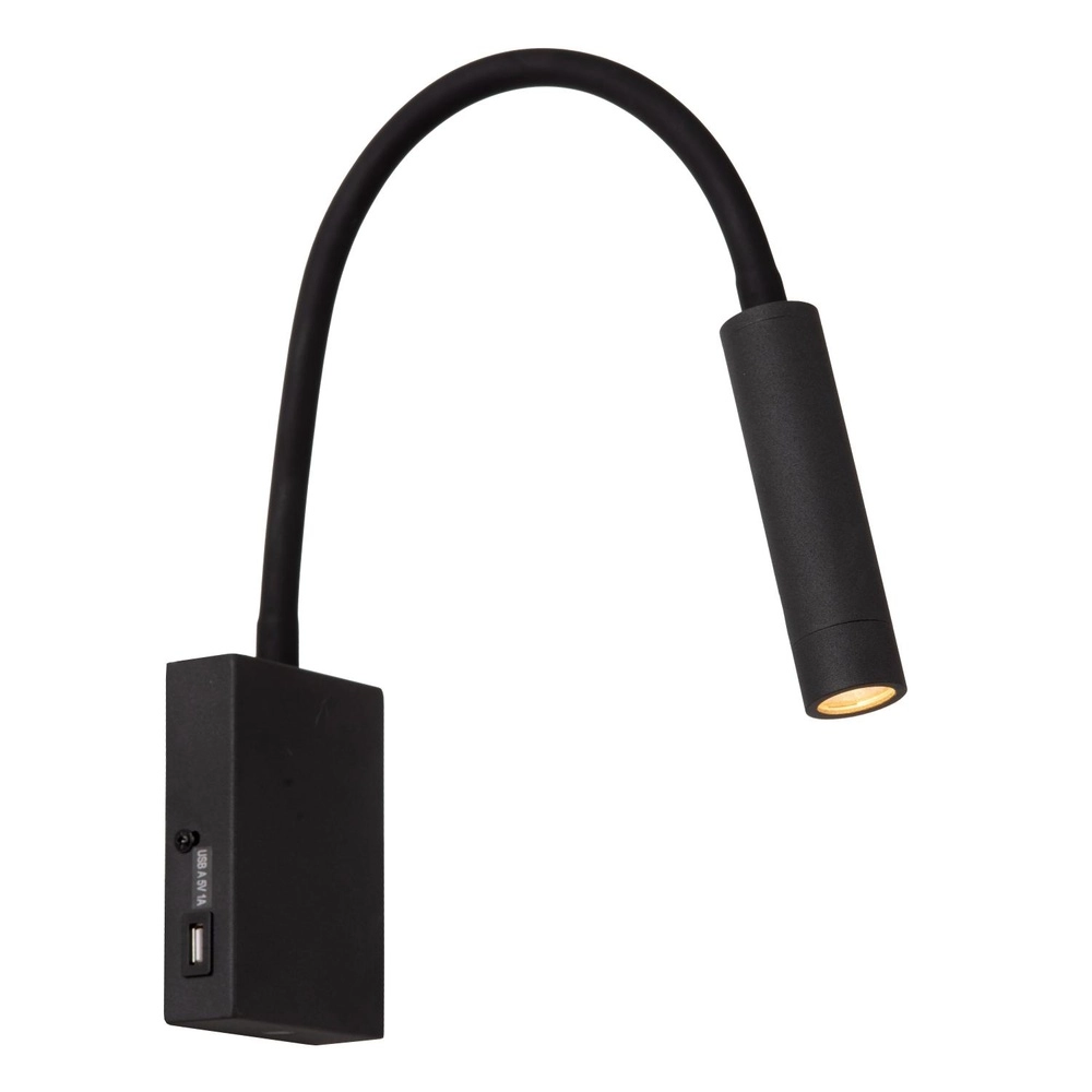 Nachttischlampe Alec schwarz mit USB-Anschluss Lucide 5411212031952