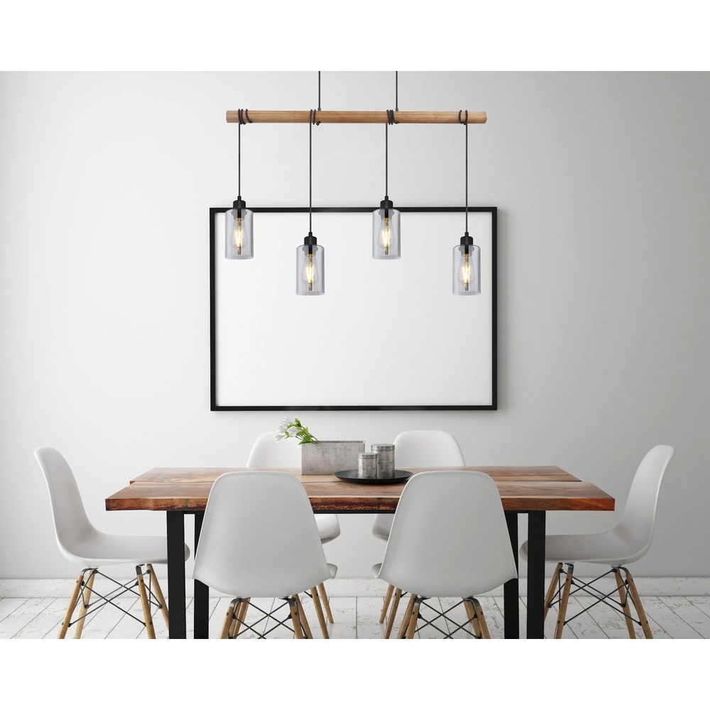 Pendellampe Hadera 4-Licht Schwarz mit Rauchglas Globo 9007371414840