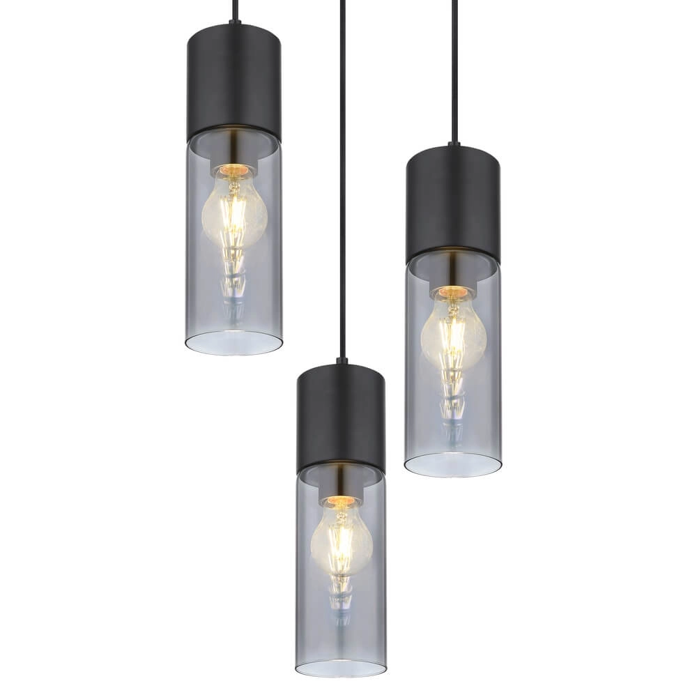 Schlanke Pendelleuchte Annika 3-flammig schwarz rund Globo 9007371442768