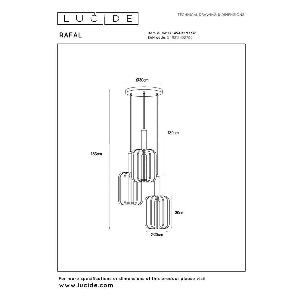 Elegante Pendellampe Rafal 3-Licht rundschwarz mit Grau Lucide 5411212452788