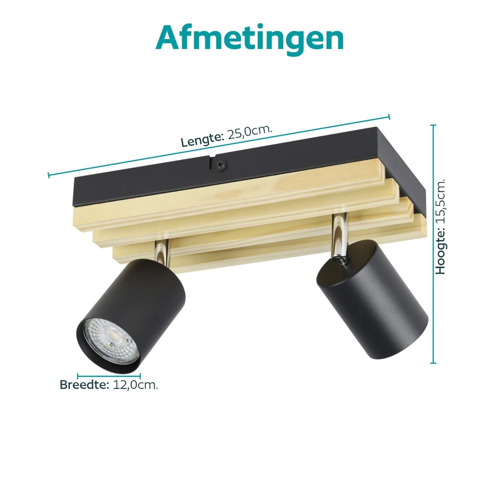 Modernes Rampenlicht Cembrano 2-helliges Schwarz mit Holz