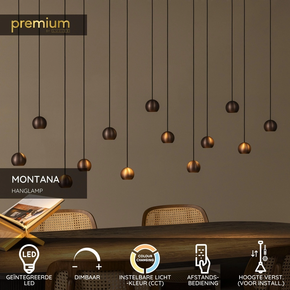 Design-Pendellampe Montana 13-hell Kaffeebraun Premium by Lucide 5411212680150