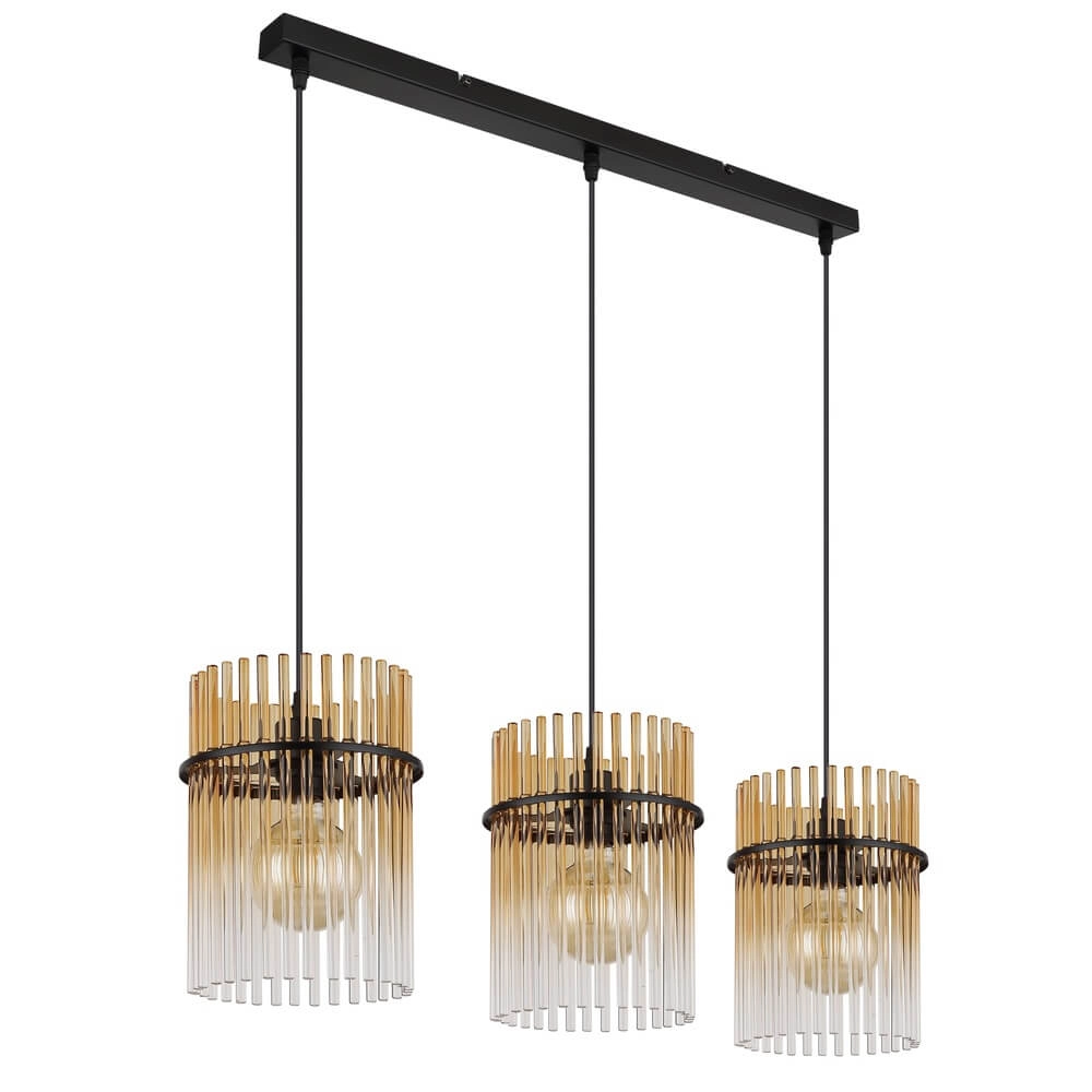 Schwarze Pendelleuchte Gorley mit Braunglas 3-flammig Globo 9007371468997