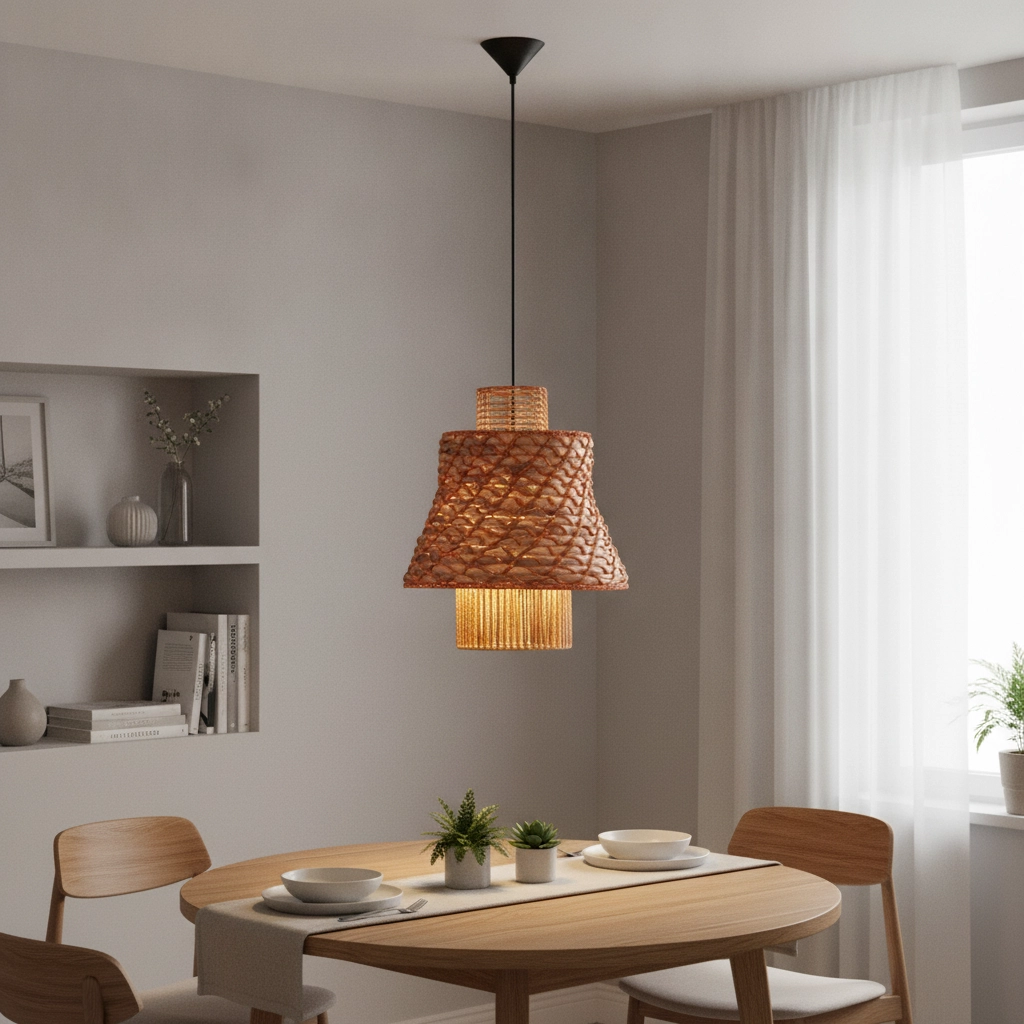 Rattan Pendelleuchte Mande Braun mit Orange