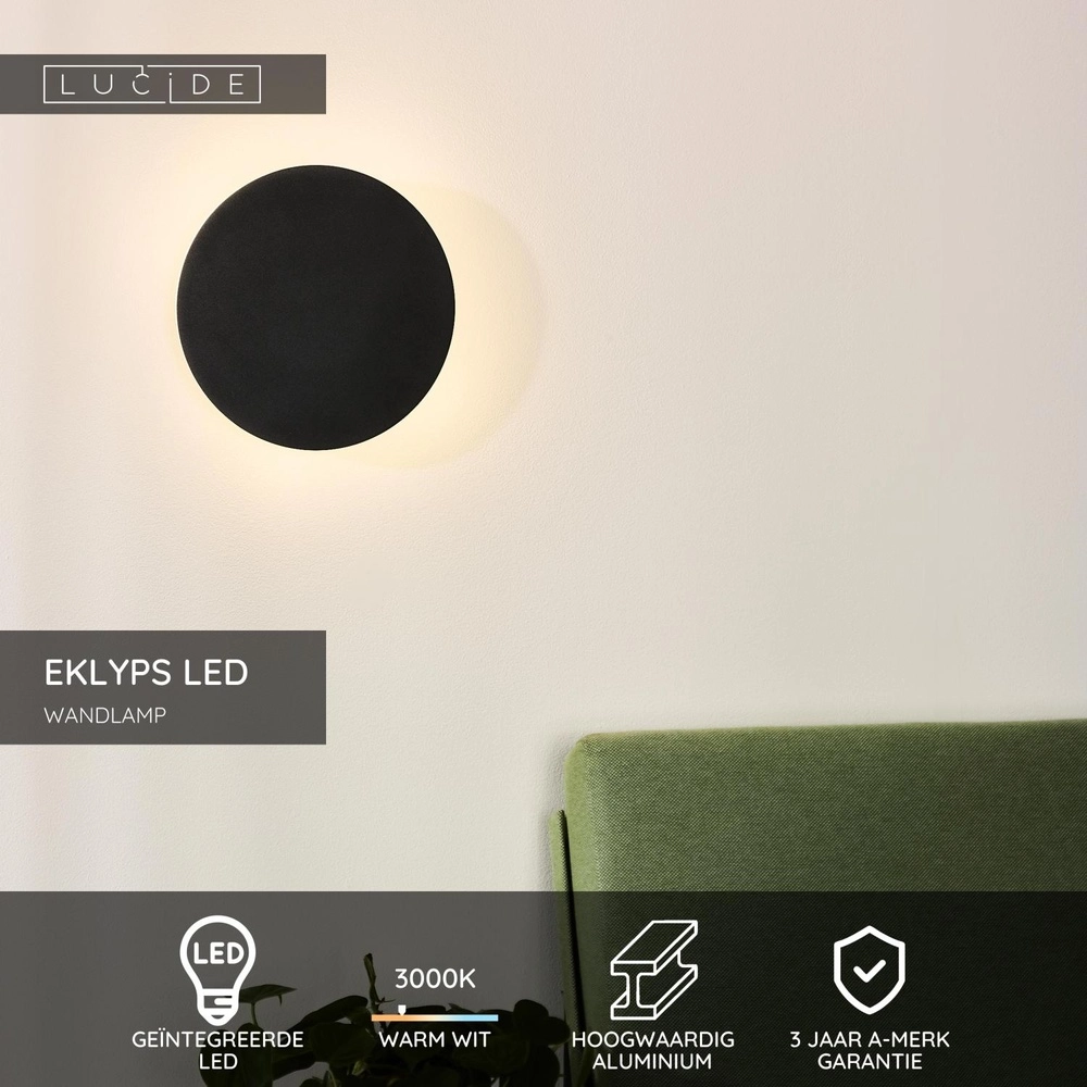 Design-Wandlampe Eklyps Led Ø 25 cm schwarz Lucide 5411212460691