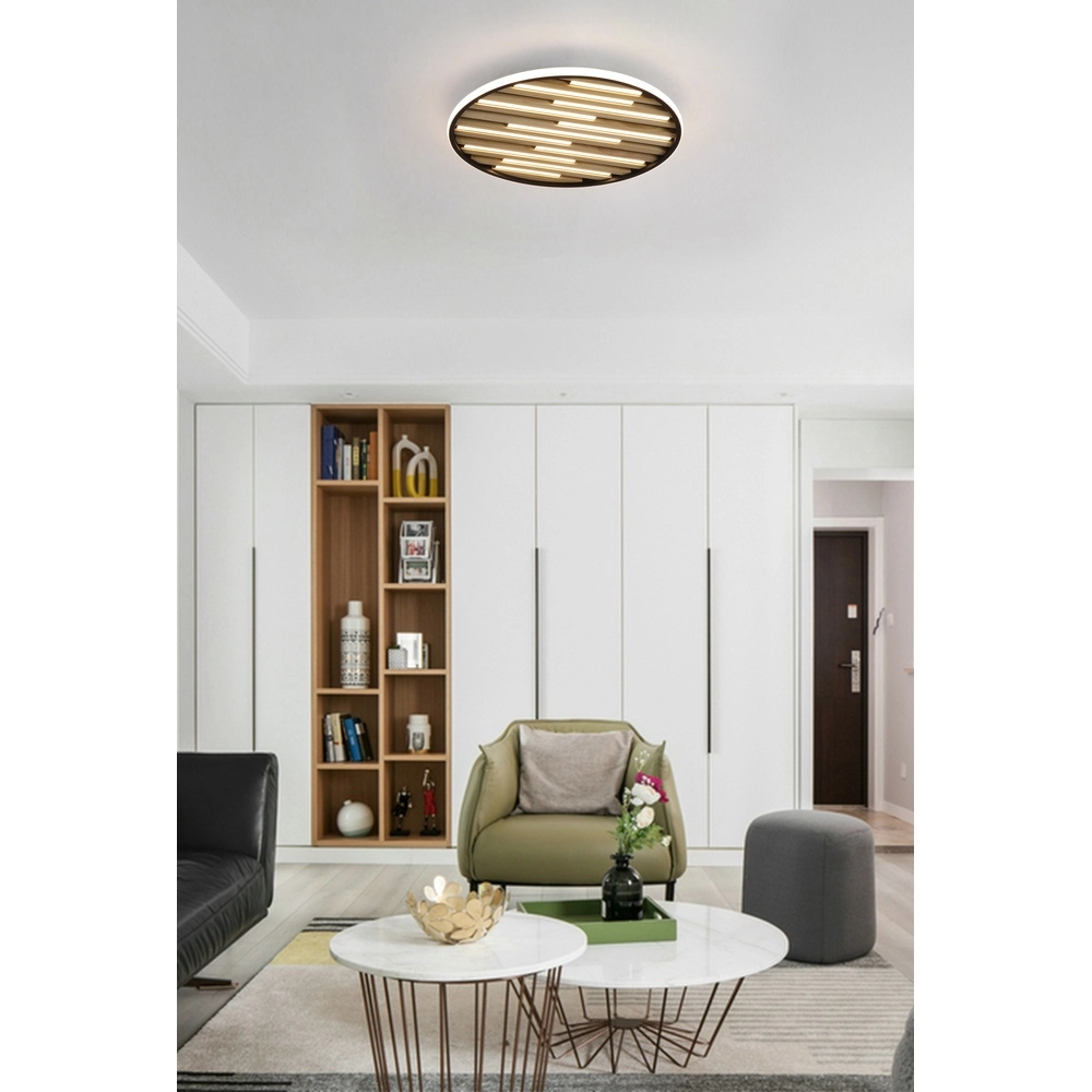 Deckenleuchte Equalise schwarz mit Holz Searchlight 5053423298016