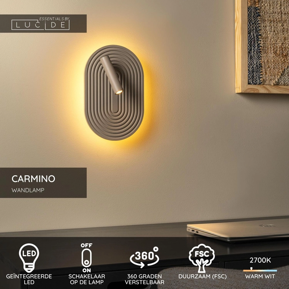 Design-Wandlampe Carmino taupe Lucide 5411212771582