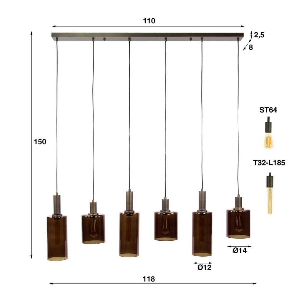 Esstisch-Pendellampe Sepiora Sienabraun – dunkles Glas Lyora 8716803513457