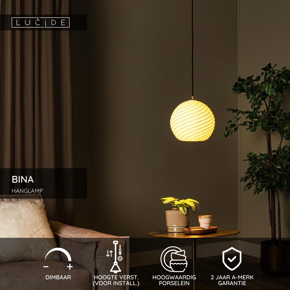 Design-Pendellampe Bina einzelne Ø 25 cm weiß Lucide 5411212135100