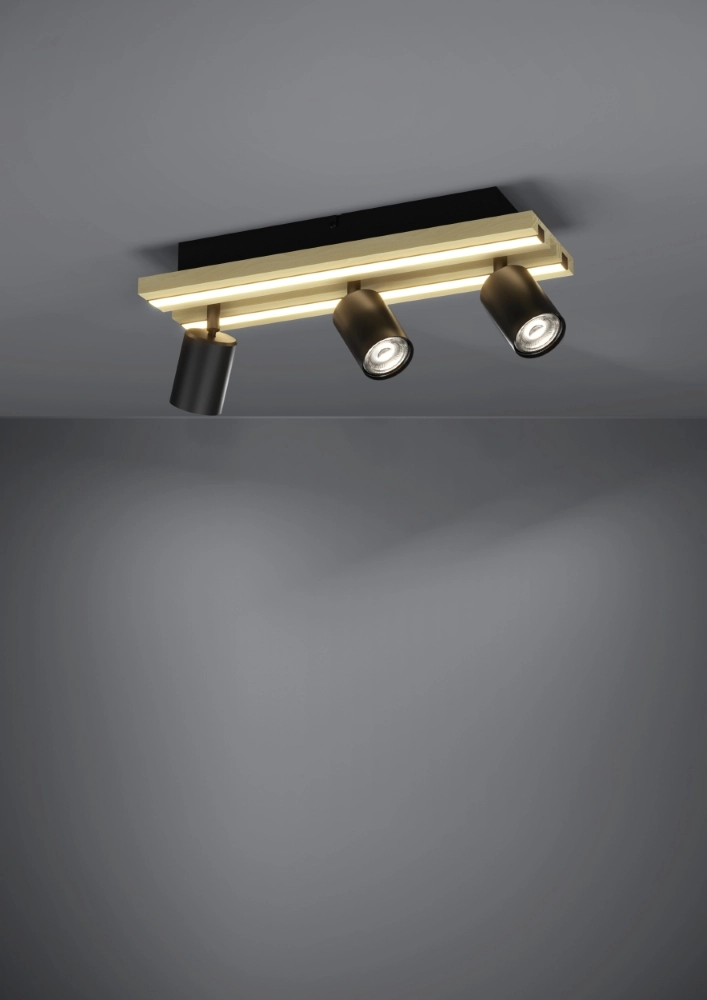 Deckenlampe 3-Leuchten Gesteira Schwarz mit Holz Stars of Light 9008606357895