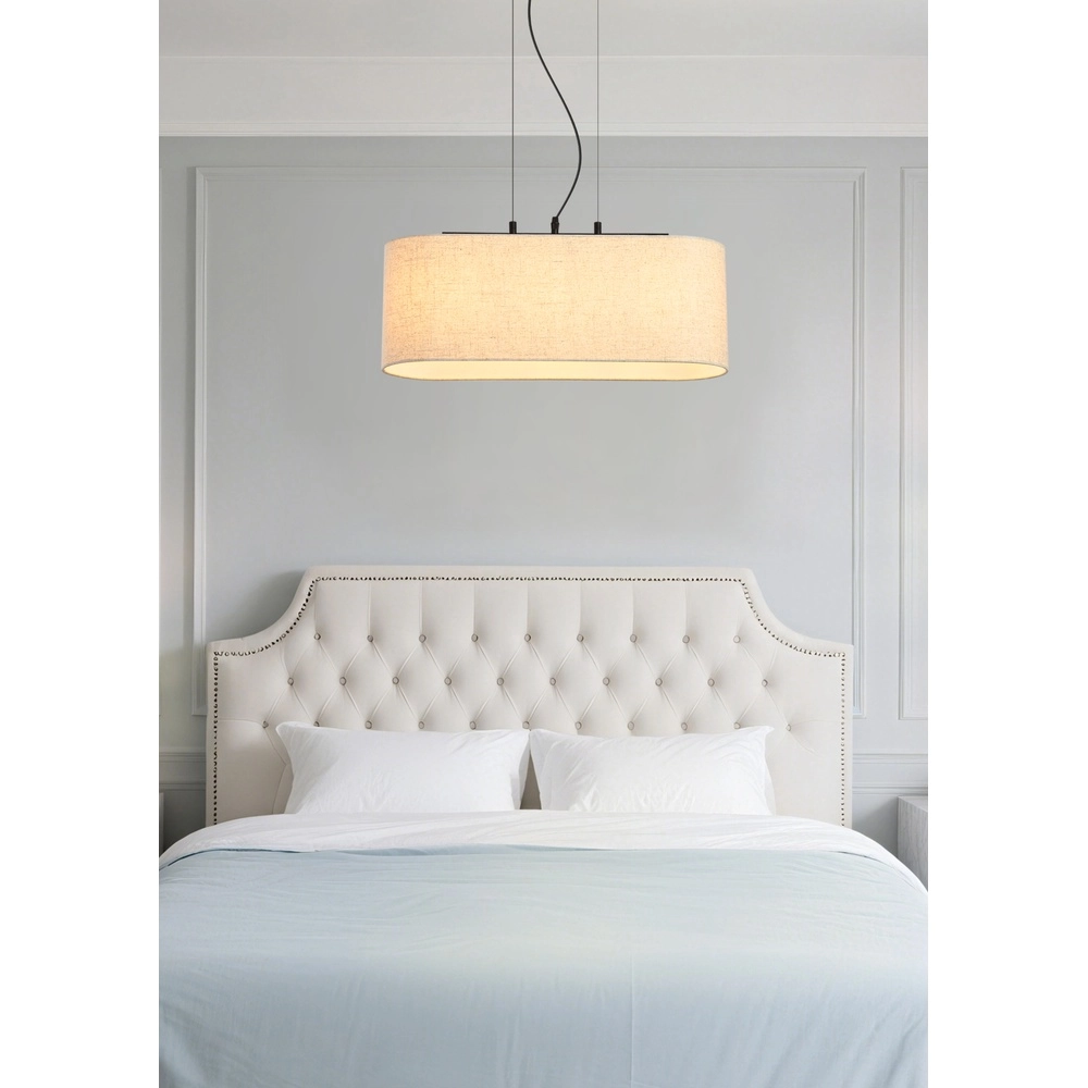 Pendelleuchte Hessian schwarz mit Leinenschirm Searchlight 5053423297316