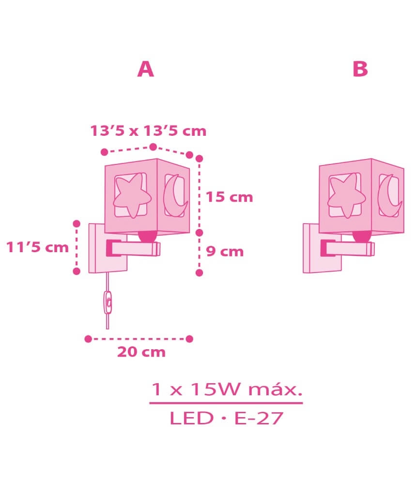 Rosa Wandlampe Moonlight für Kinderzimmer Dalber 8420406001920