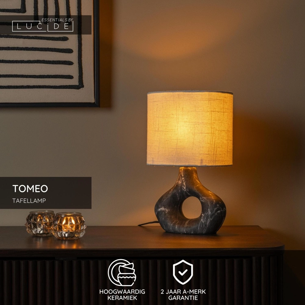 Tischlampe Tomeo Schwarz mit weißer Motorhaube Lucide 5411212470287