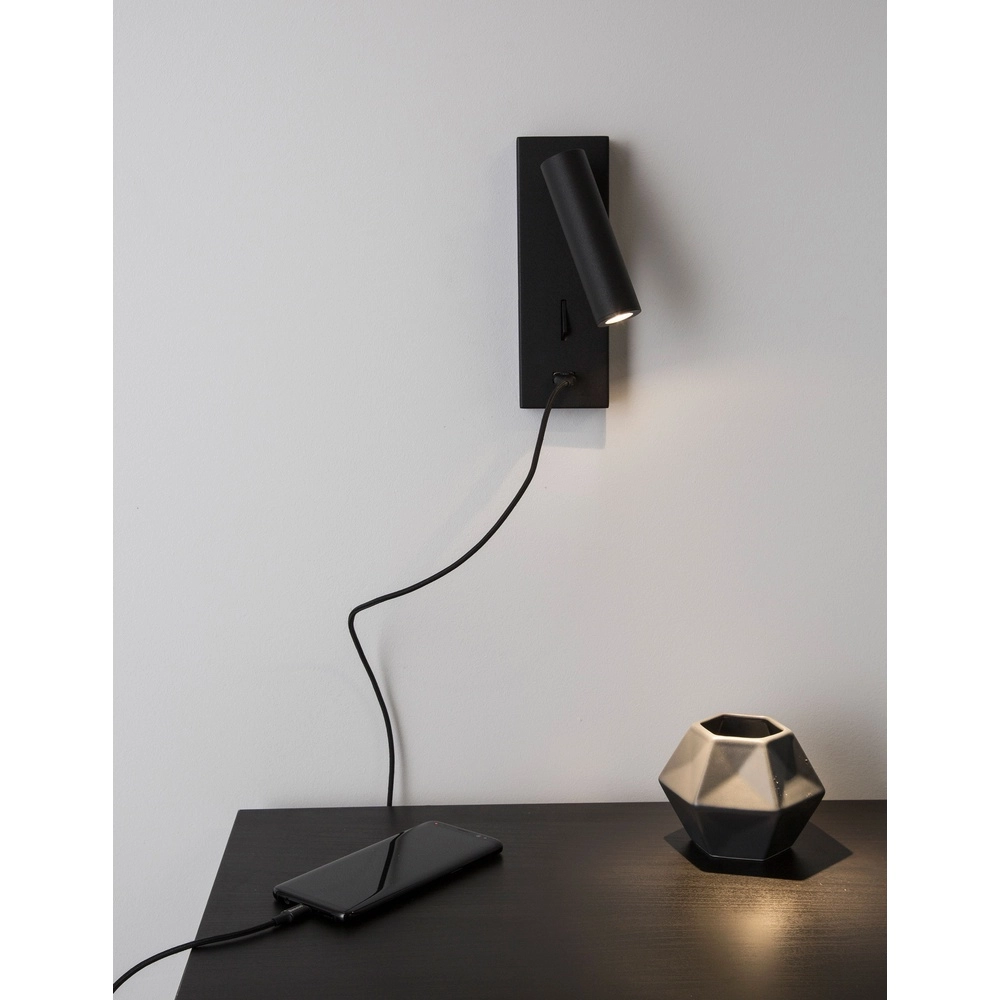 Nachttischlampe Fuse Schwarz mit USB Lyora 5212017423719