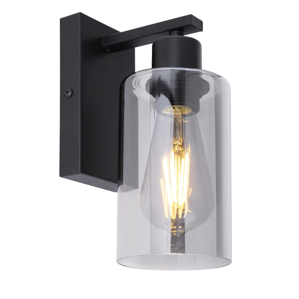 Schwarze Wandlampe Hadera mit Rauchglas
