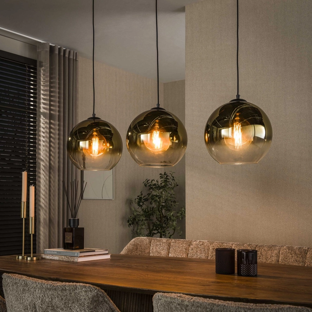 3L-Pendelleuchte Bubble mit goldverblasstem Glas Lyora 8716803511200