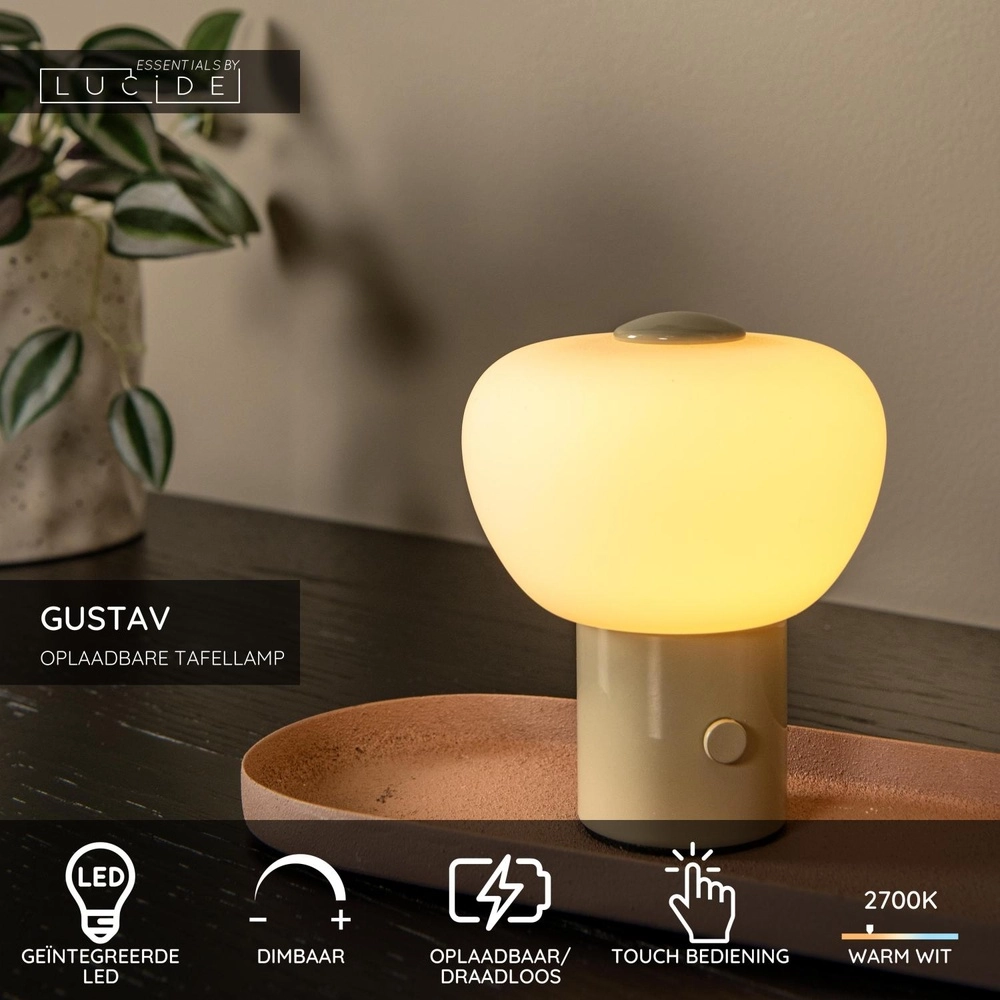 Wiederaufladbare Tischlampe Gustav Sandbraun Lucide 5411212442086