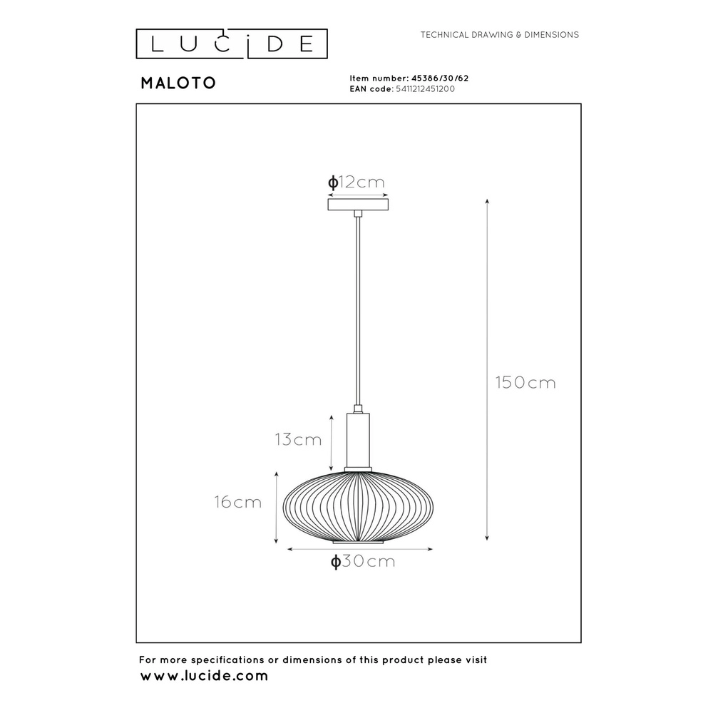 Pendellampe Maloto Ø 30 cm bernsteinfarben Lucide 5411212451200