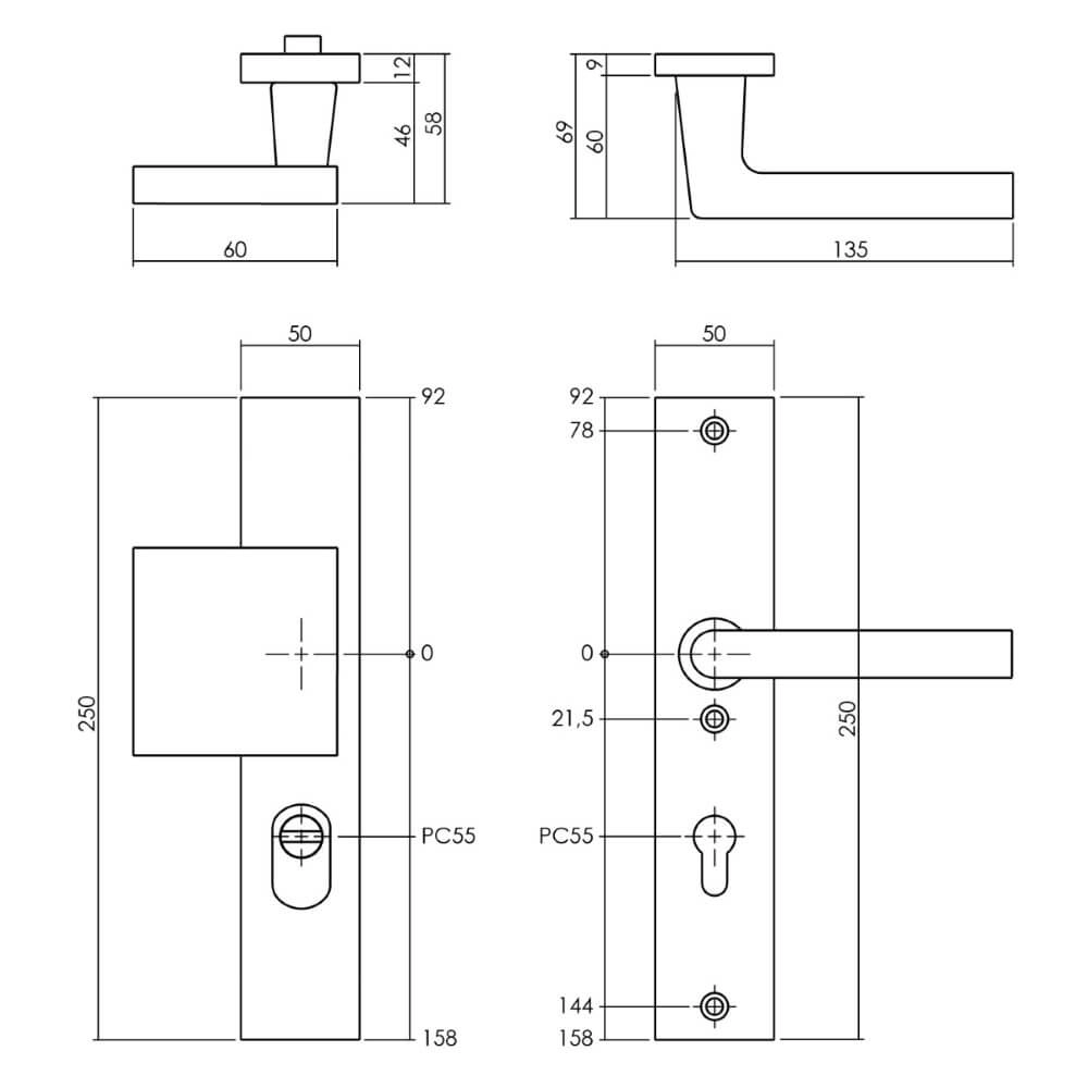 Beschlag für Haustür PC 55mm Vurano Kernzugschutz Aluminium Intersteel 8714186527979
